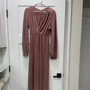 Stunning ribbed light mauve Long Sleeve Dress